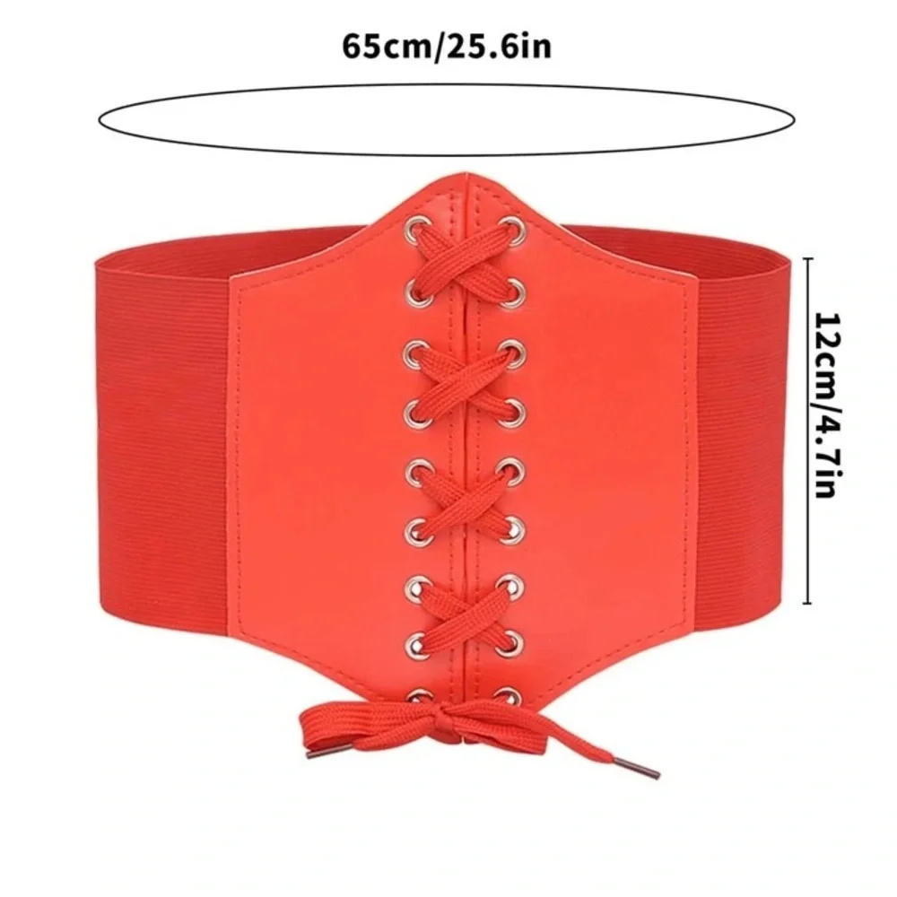 Corset Style Wide Girdle Red Fashion Elastic‎ Faux Leather Skinny Elastic Belt